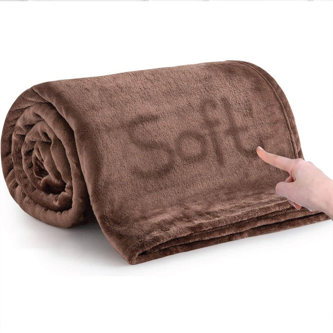 FLUFFY MINK FLEECE THROW BLANKET-Chocolate Brown