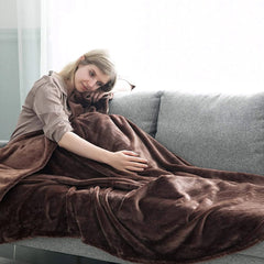 FLUFFY MINK FLEECE THROW BLANKET-Chocolate Brown