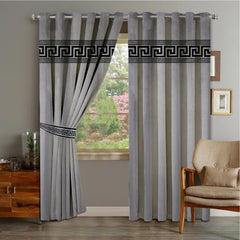 2 Pc Luxury velvet Curtain- Grey & Black
