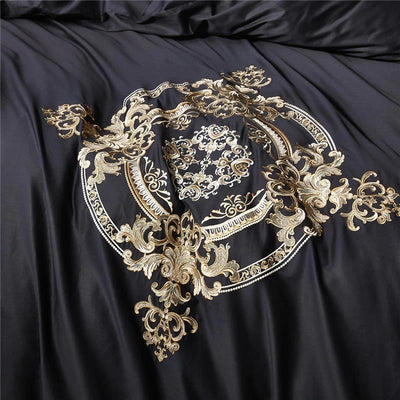 New Black Complete Luxury Embroidery Duvet Set