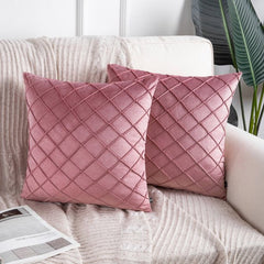 PACK OF 2 PINK VELVET CROSS PLEATED CUSHION COVER