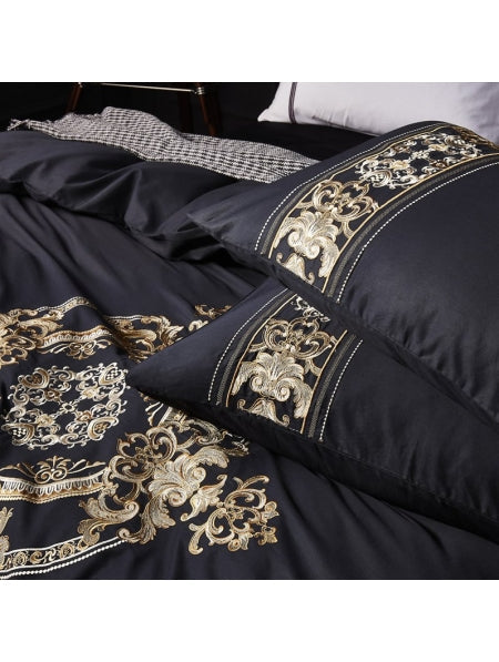 New Black Complete Luxury Embroidery Duvet Set