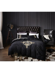 New Black Complete Luxury Embroidery Duvet Set