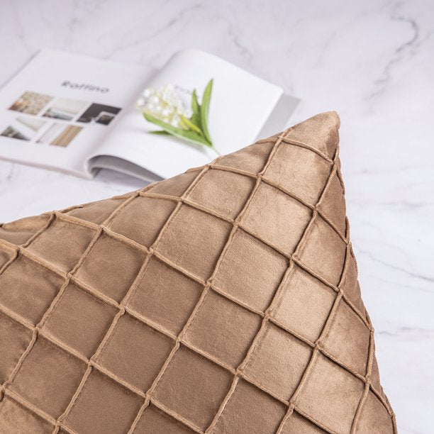 PACK OF 2 BROWN VELVET CROSS PLEATED CUSHION COVER