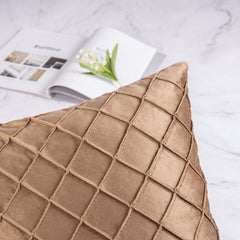 PACK OF 2 BROWN VELVET CROSS PLEATED CUSHION COVER