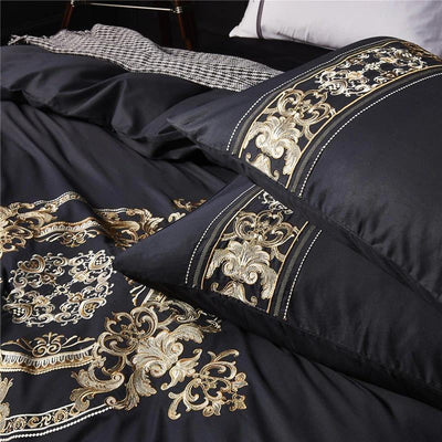New Black Complete Luxury Embroidery Duvet Set