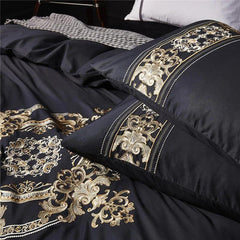 New Black Complete Luxury Embroidery Duvet Set