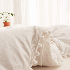 6 Pcs White Duvet Cover With Pom Pom