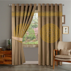 2 PIECE OF PREMIUM VELVET CURTAINS WITH 2 BELTS (Cream & GOLD)