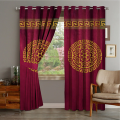 2 PIECE OF PREMIUM VELVET CURTAINS WITH 2 BELTS (Maroon & GOLD)