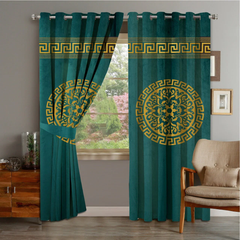2 PIECE OF PREMIUM VELVET CURTAINS WITH 2 BELTS (Green & GOLD)