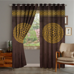 2 PIECE OF PREMIUM VELVET CURTAINS WITH 2 BELTS (Brown & GOLD)