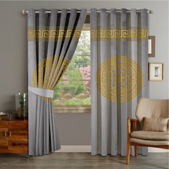 2 PIECE OF PREMIUM VELVET CURTAINS WITH 2 BELTS (Grey & GOLD)