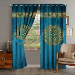 2 PIECE OF PREMIUM VELVET CURTAINS WITH 2 BELTS (Zinc & GOLD)