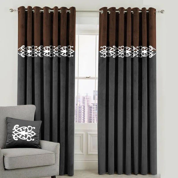 2 Pc Double Tone Premium Velvet Luxury Curtains