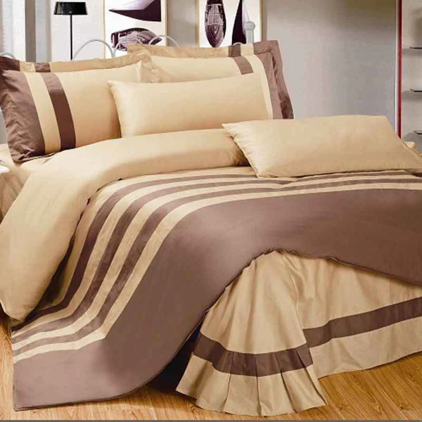 Cream & Brown Stripe Duvet Set-8 Pcs King size