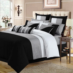 Luxury Horizontal Pleats Duvet Set - Grey And Black-8 Pcs