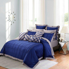 Luxury Box Pleats Duvet Set - Blue And Grey- 8 pcs