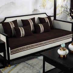 Sofa Cover Velvet Embroidered & Cushion Covers Brown