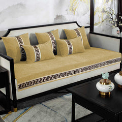 Sofa Cover Velvet Embroidered & Cushion Covers Mustard