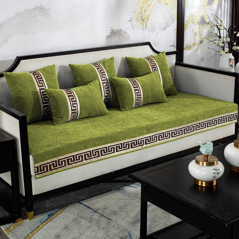 Sofa Cover Velvet Embroidered & Cushion Covers Green