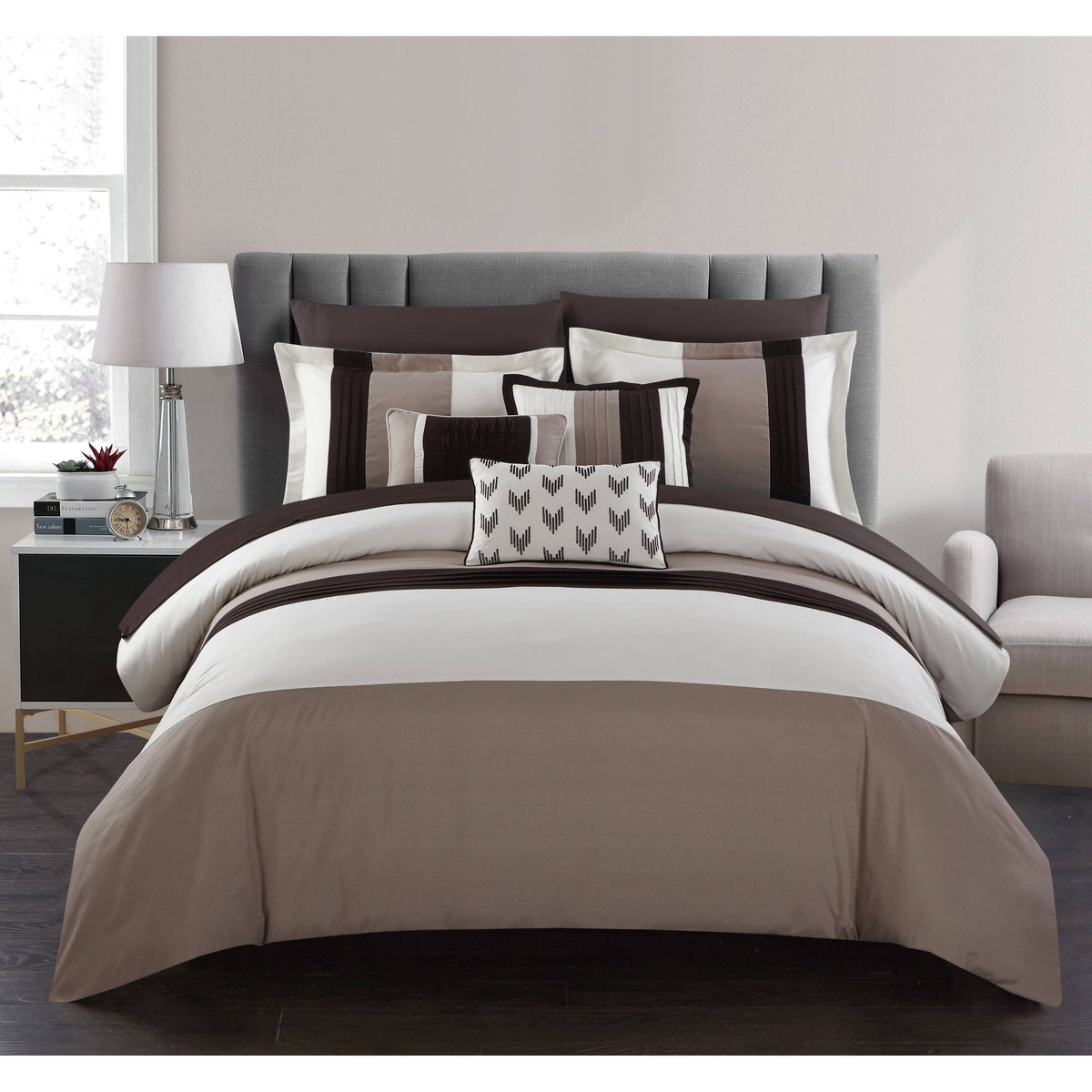 6 Pcs Beige & White Stripe Duvet set