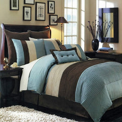 8 Pcs Blue & Beige Stripe Duvet set