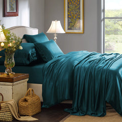 6 Pieces  Silk Duvet Set Teal