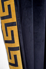 2 Pc's Luxury Embroidered Velvet Greek Border Curtains Black/Gold