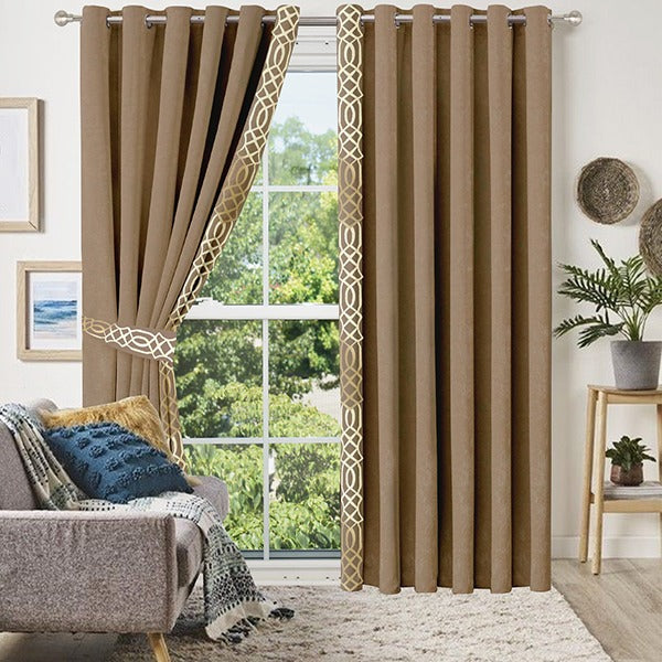 2 Pc's of Luxury Embroidered Velvet Curtain Panels with 2 belts