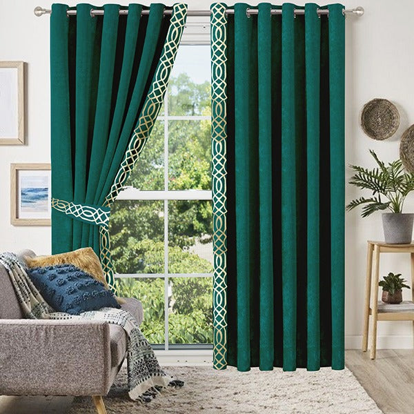 2 Pc's of Luxury Embroidered Velvet Curtain Panels with 2 belts